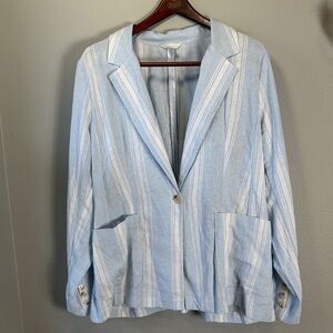 NWT Caslon Light Blue Striped linen Blazer